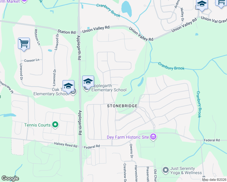 map of restaurants, bars, coffee shops, grocery stores, and more near 40 Drawbridge Drive in Monroe Township