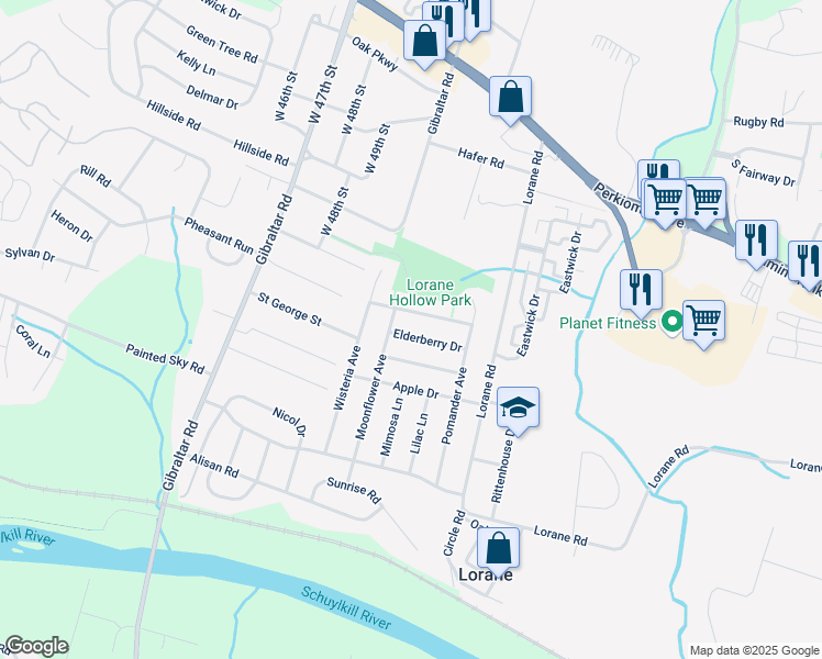 map of restaurants, bars, coffee shops, grocery stores, and more near 445 Moonflower Avenue in Reading