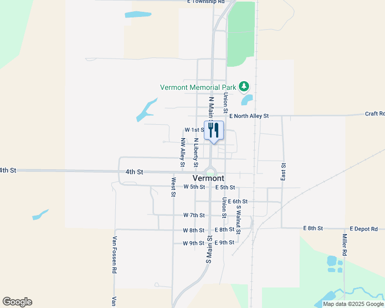 map of restaurants, bars, coffee shops, grocery stores, and more near 204 North Liberty Street in Vermont