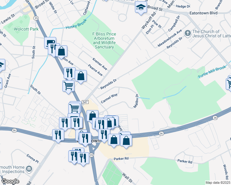 map of restaurants, bars, coffee shops, grocery stores, and more near 27 Carmel Way in Eatontown