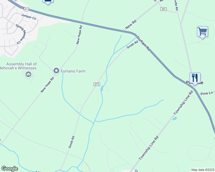 map of restaurants, bars, coffee shops, grocery stores, and more near 4573 Smith Road in Furlong