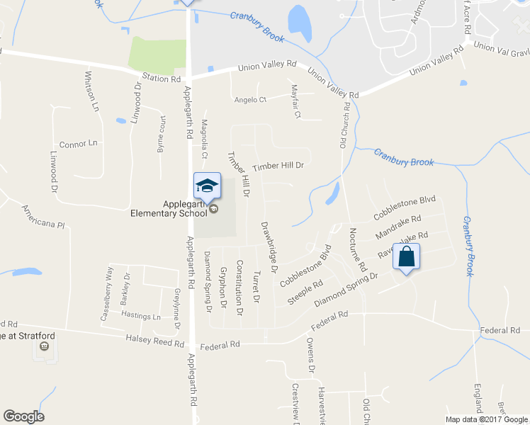 map of restaurants, bars, coffee shops, grocery stores, and more near 41 Drawbridge Drive in Monroe Township