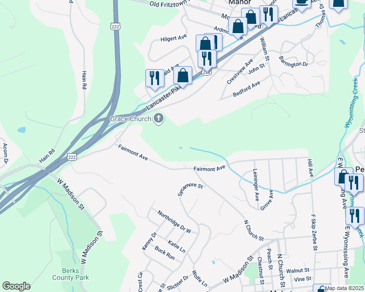 map of restaurants, bars, coffee shops, grocery stores, and more near 720 Fairmont Avenue in Mohnton