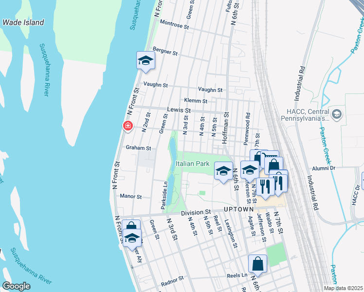 map of restaurants, bars, coffee shops, grocery stores, and more near 3006 North 3rd Street in Harrisburg