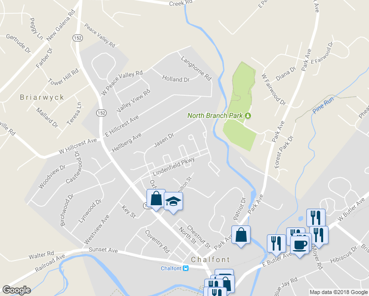 map of restaurants, bars, coffee shops, grocery stores, and more near 69 Sherri Drive in Chalfont