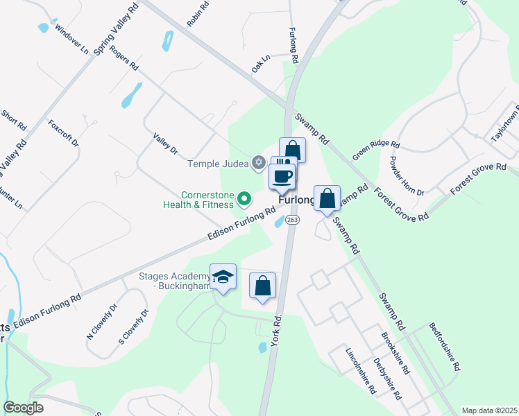 map of restaurants, bars, coffee shops, grocery stores, and more near 790 Edison Furlong Road in Furlong