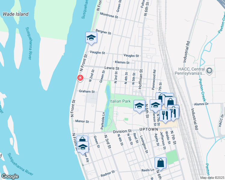 map of restaurants, bars, coffee shops, grocery stores, and more near 3006 North 3rd Street in Harrisburg