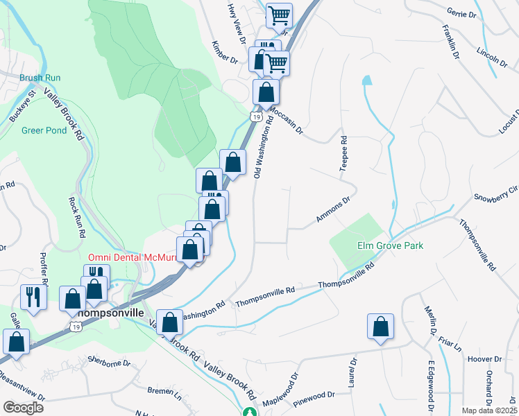 map of restaurants, bars, coffee shops, grocery stores, and more near 1014 Old Washington Road in Canonsburg