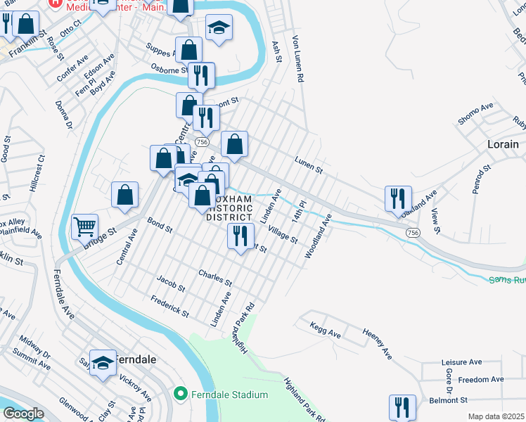 map of restaurants, bars, coffee shops, grocery stores, and more near 558 Highland Avenue in Johnstown
