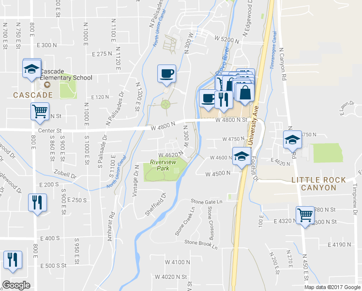 map of restaurants, bars, coffee shops, grocery stores, and more near 308 West 4650 North in Provo