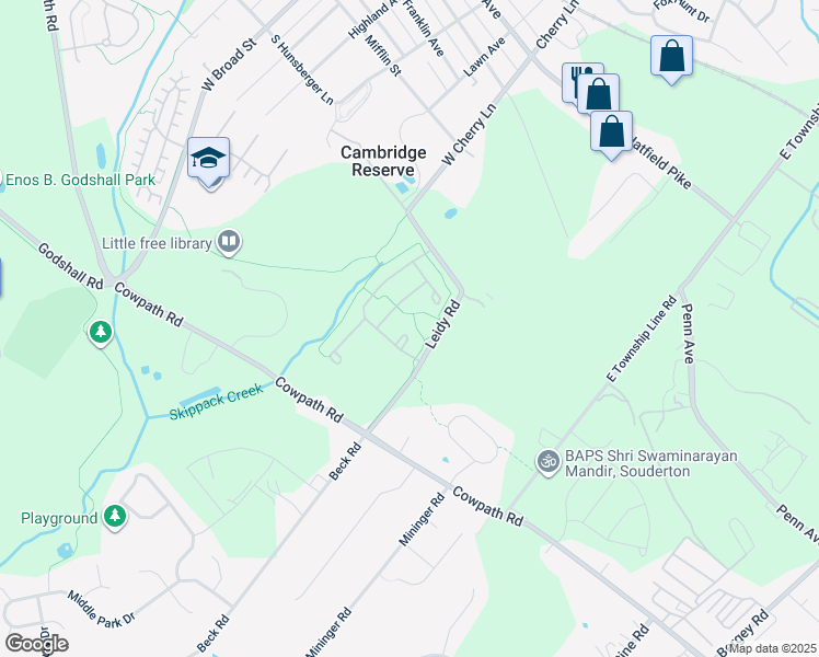 map of restaurants, bars, coffee shops, grocery stores, and more near 368 Harrington Way in Souderton