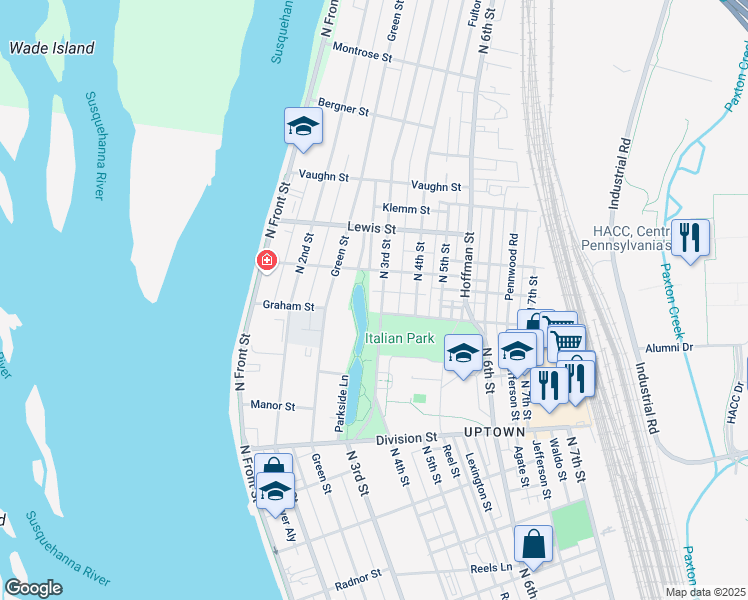 map of restaurants, bars, coffee shops, grocery stores, and more near 3008 North 3rd Street in Harrisburg