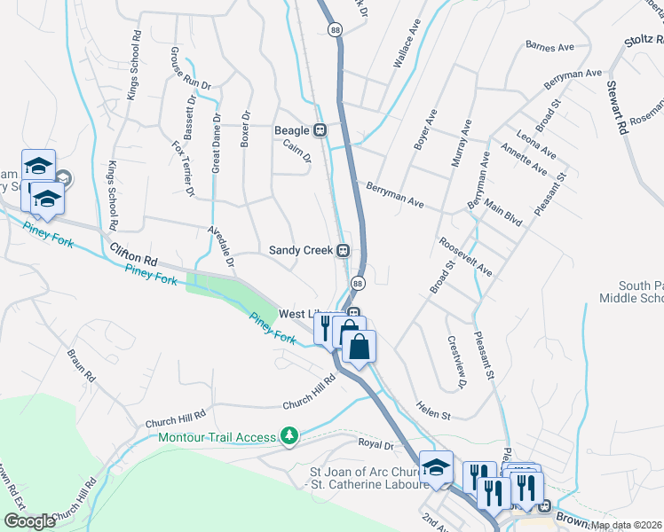 map of restaurants, bars, coffee shops, grocery stores, and more near 509 Timberidge Drive in Bethel Park