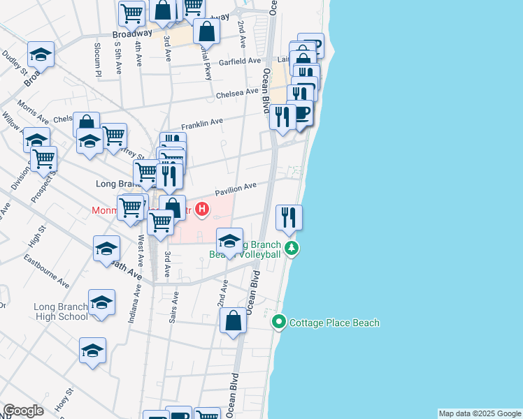 map of restaurants, bars, coffee shops, grocery stores, and more near 19 Arthur Avenue in Long Branch