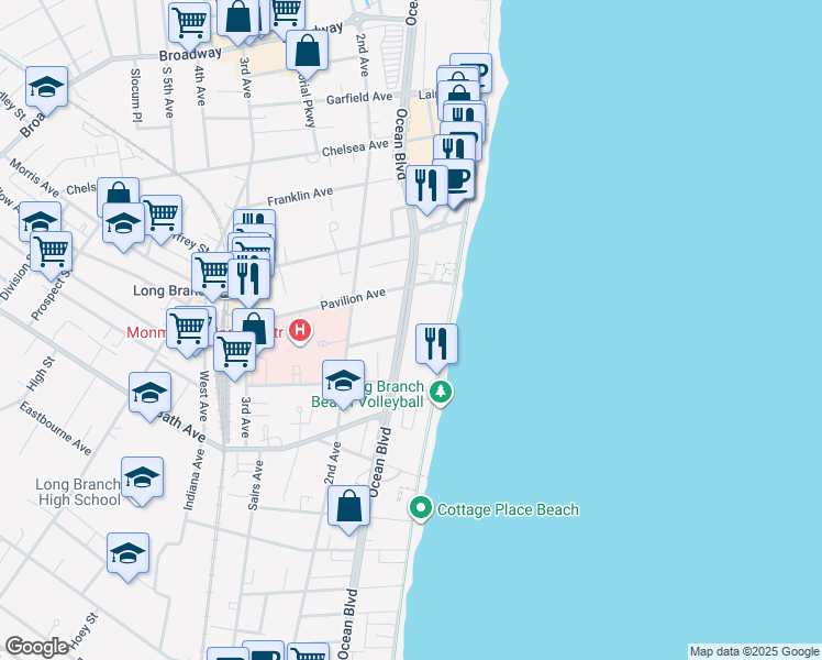 map of restaurants, bars, coffee shops, grocery stores, and more near 19 Arthur Avenue in Long Branch
