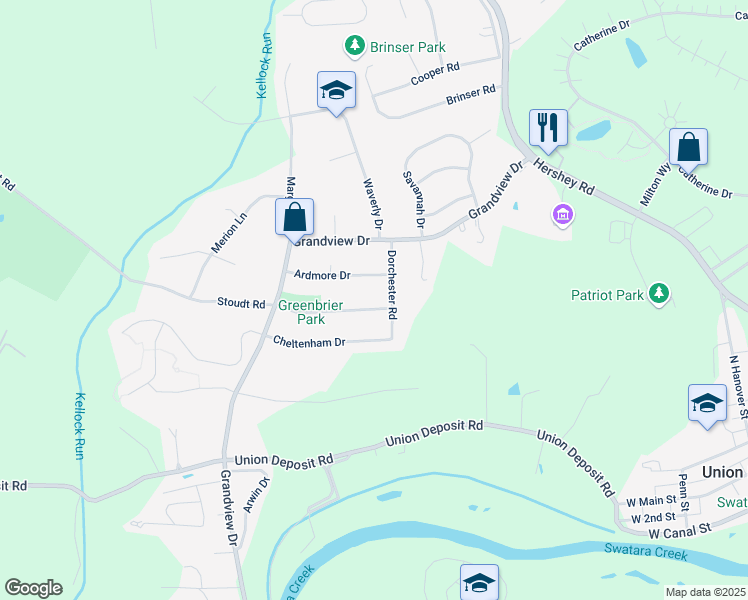 map of restaurants, bars, coffee shops, grocery stores, and more near 20 Parkside Dr in Hummelstown