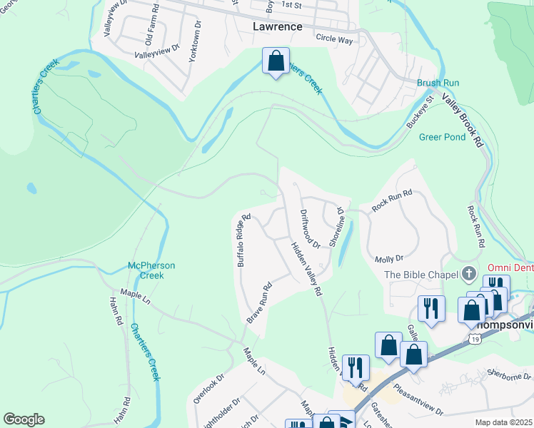 map of restaurants, bars, coffee shops, grocery stores, and more near 106 Standing Rock Drive in Canonsburg