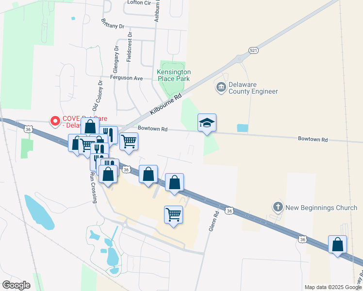 map of restaurants, bars, coffee shops, grocery stores, and more near 1338-1756 Bowtown Road in Delaware