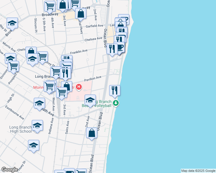 map of restaurants, bars, coffee shops, grocery stores, and more near 19 Arthur Avenue in Long Branch