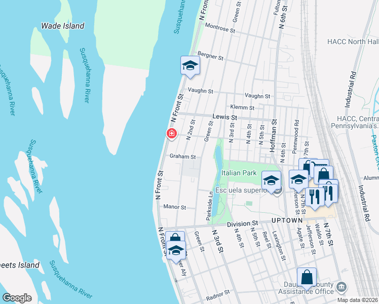 map of restaurants, bars, coffee shops, grocery stores, and more near 3005 North 2nd Street in Harrisburg