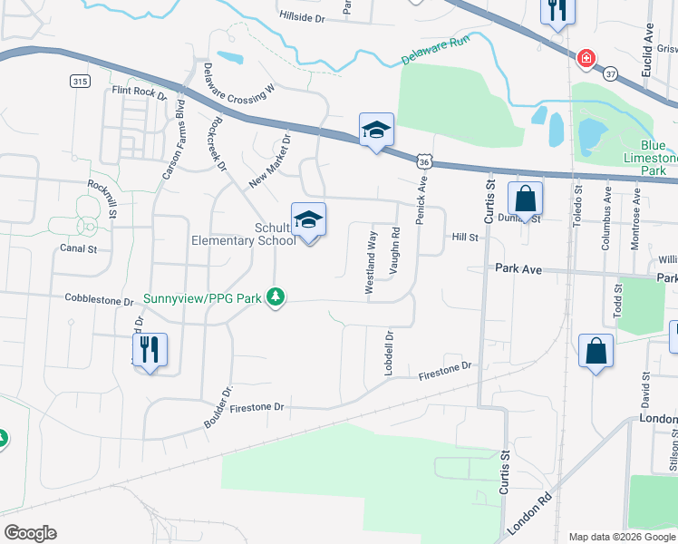 map of restaurants, bars, coffee shops, grocery stores, and more near 144 Marvin Lane in Delaware