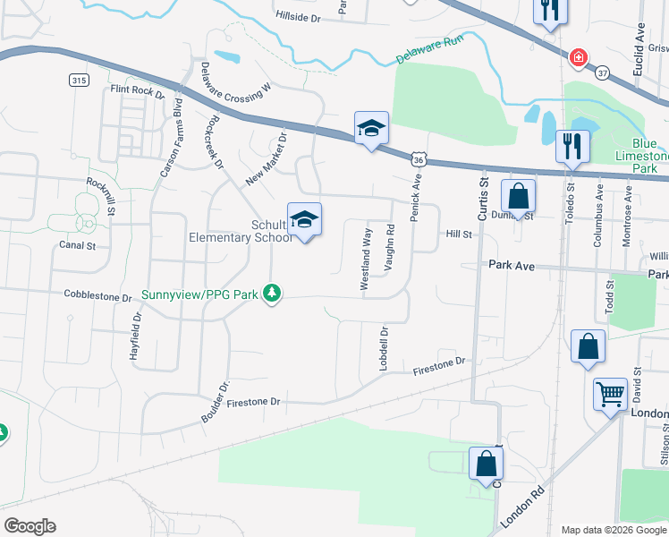 map of restaurants, bars, coffee shops, grocery stores, and more near 144 Marvin Lane in Delaware