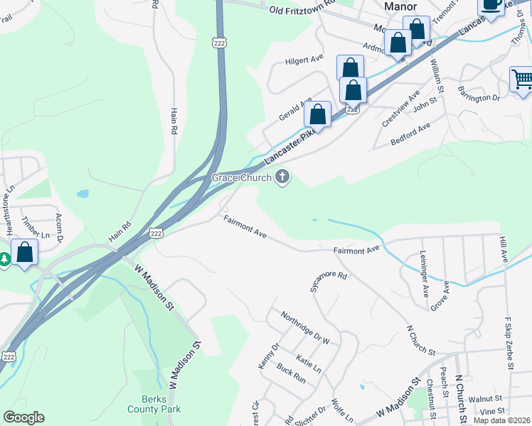 map of restaurants, bars, coffee shops, grocery stores, and more near 688 Fairmont Avenue in Mohnton
