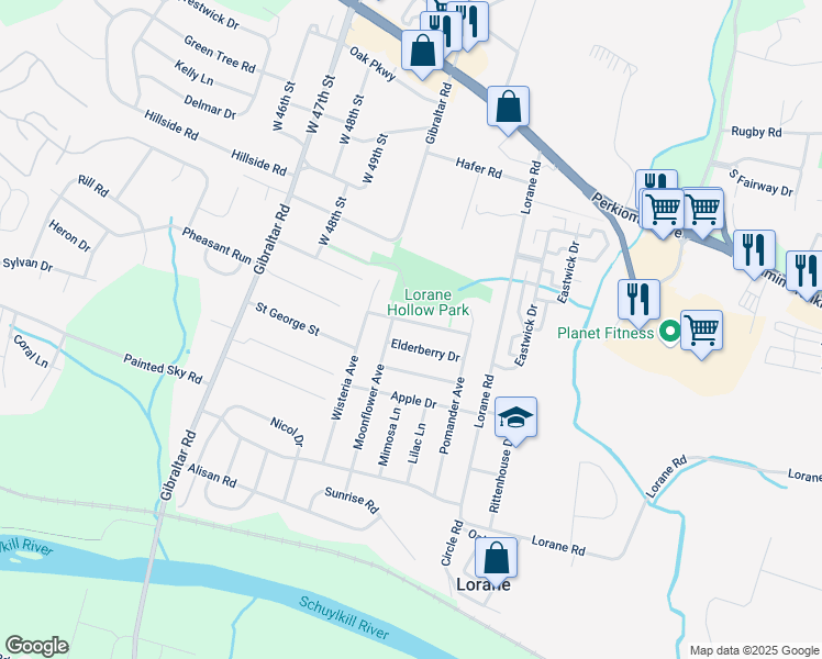 map of restaurants, bars, coffee shops, grocery stores, and more near 445 Moonflower Avenue in Reading
