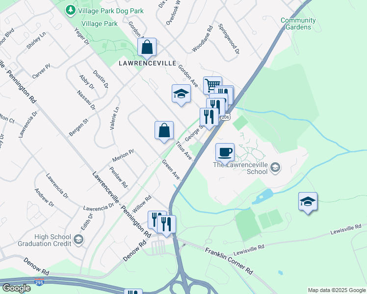 map of restaurants, bars, coffee shops, grocery stores, and more near 16 Titus Avenue in Lawrence Township