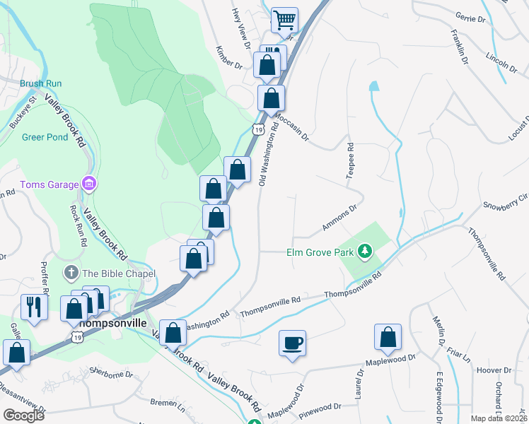 map of restaurants, bars, coffee shops, grocery stores, and more near 1014 Old Washington Road in Canonsburg