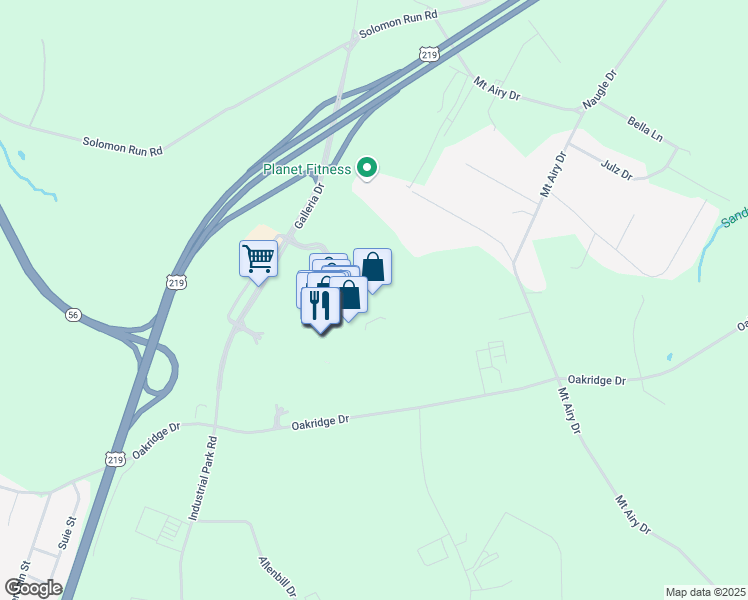 map of restaurants, bars, coffee shops, grocery stores, and more near 540 Galleria Drive in Johnstown
