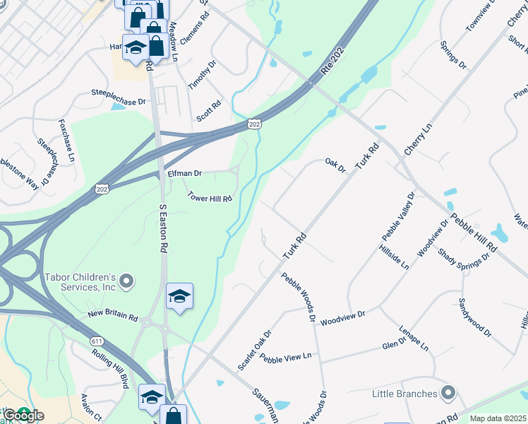map of restaurants, bars, coffee shops, grocery stores, and more near 58 Pebble Woods Drive North in Doylestown