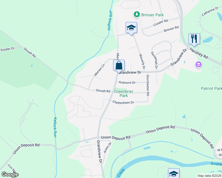 map of restaurants, bars, coffee shops, grocery stores, and more near 237 Grandview Rd in Hummelstown