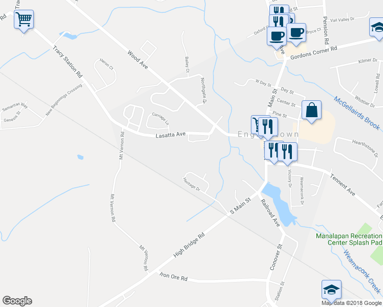 map of restaurants, bars, coffee shops, grocery stores, and more near 3 Raymond Court in Manalapan Township
