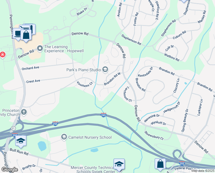 map of restaurants, bars, coffee shops, grocery stores, and more near 701 Pebble Creek Court in Pennington