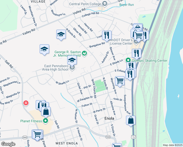 map of restaurants, bars, coffee shops, grocery stores, and more near 230 West Shady Lane in Enola
