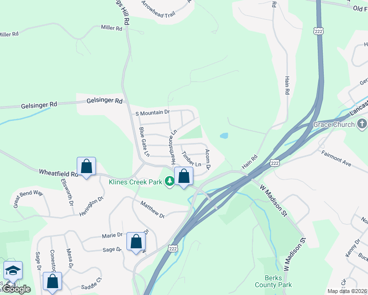 map of restaurants, bars, coffee shops, grocery stores, and more near 1782 Acorn Dr in Sinking Spring