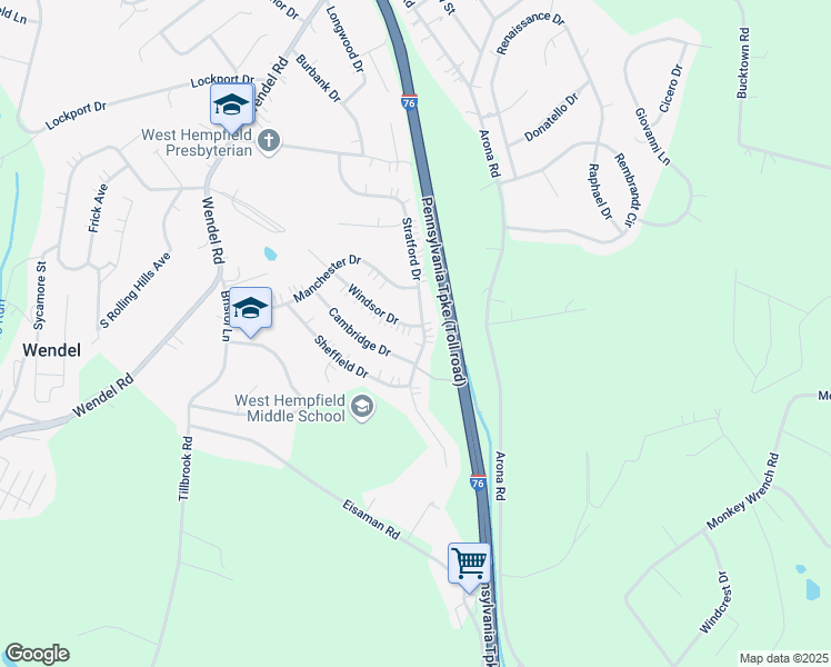 map of restaurants, bars, coffee shops, grocery stores, and more near 143 Windsor Drive in Irwin
