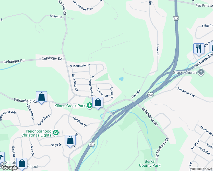 map of restaurants, bars, coffee shops, grocery stores, and more near 1764 Acorn Drive in Sinking Spring