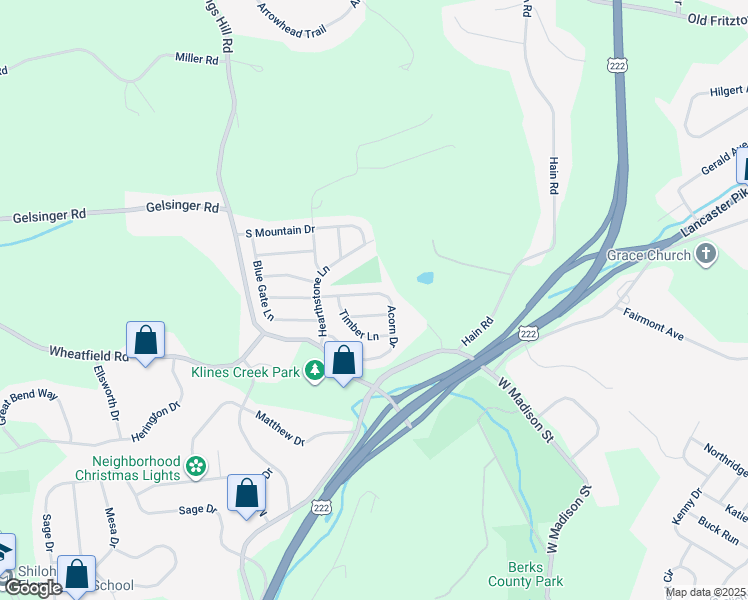 map of restaurants, bars, coffee shops, grocery stores, and more near 1764 Acorn Dr in Sinking Spring