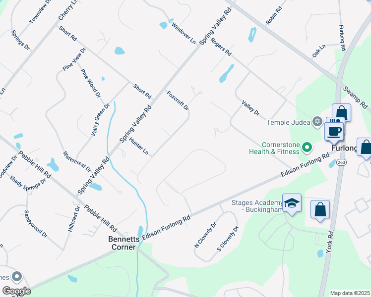 map of restaurants, bars, coffee shops, grocery stores, and more near 151 Saddle Drive in Furlong
