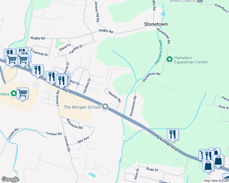 map of restaurants, bars, coffee shops, grocery stores, and more near 135 Heister Road in Birdsboro