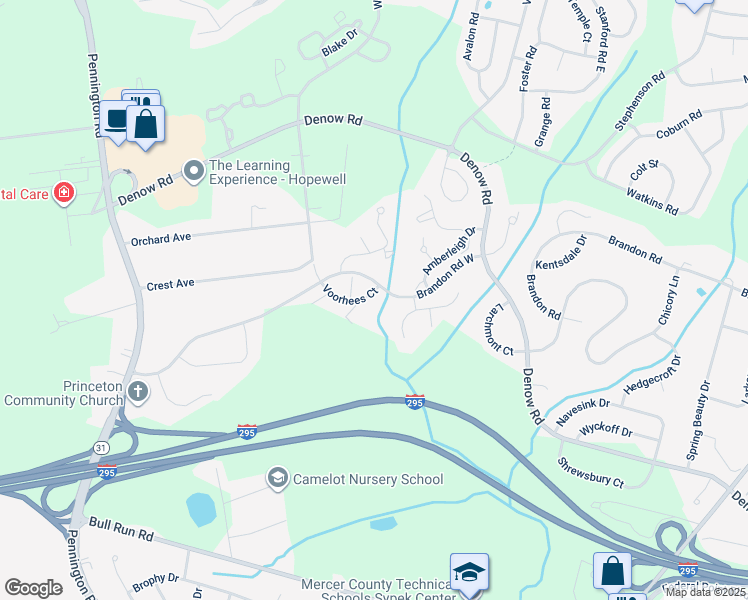 map of restaurants, bars, coffee shops, grocery stores, and more near 7 Voorhees Court in Pennington