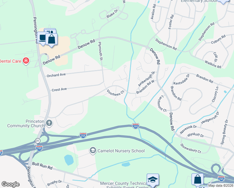 map of restaurants, bars, coffee shops, grocery stores, and more near 19 Voorhees Court in Pennington