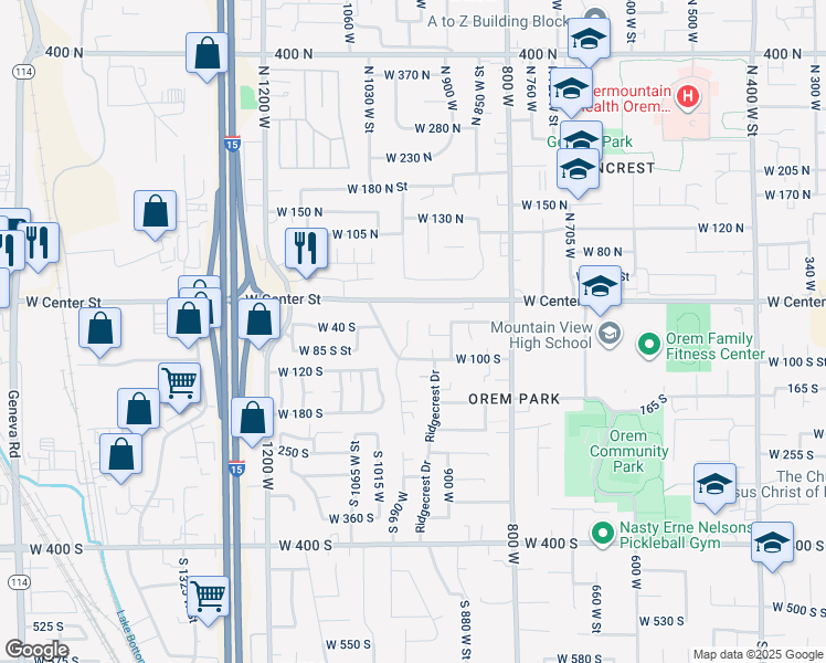 map of restaurants, bars, coffee shops, grocery stores, and more near 57 980 West in Orem