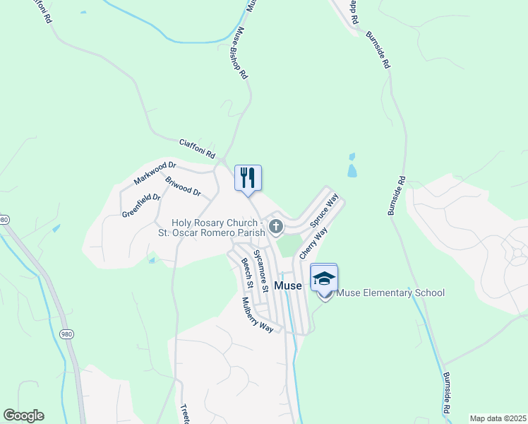 map of restaurants, bars, coffee shops, grocery stores, and more near 5 Walnut Street in Muse
