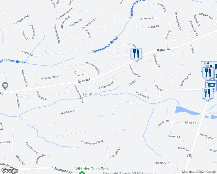 map of restaurants, bars, coffee shops, grocery stores, and more near 162 Tangerine Drive in Marlboro Township