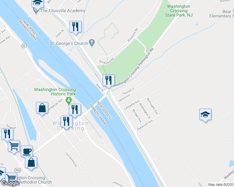 map of restaurants, bars, coffee shops, grocery stores, and more near 5 Coleman Lane in Hopewell Township