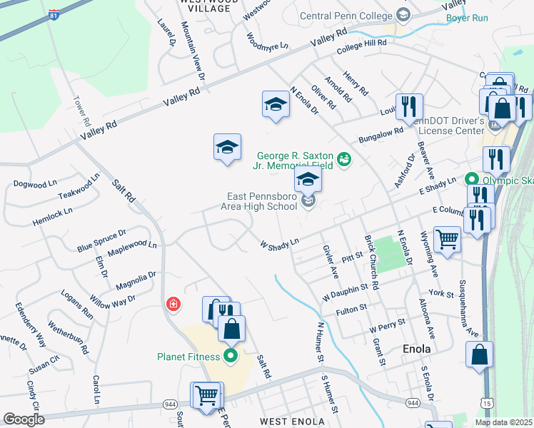 map of restaurants, bars, coffee shops, grocery stores, and more near 13 Gutshall Avenue in Enola