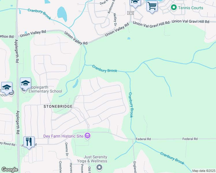 map of restaurants, bars, coffee shops, grocery stores, and more near 77 Cobblestone Boulevard in Monroe Township